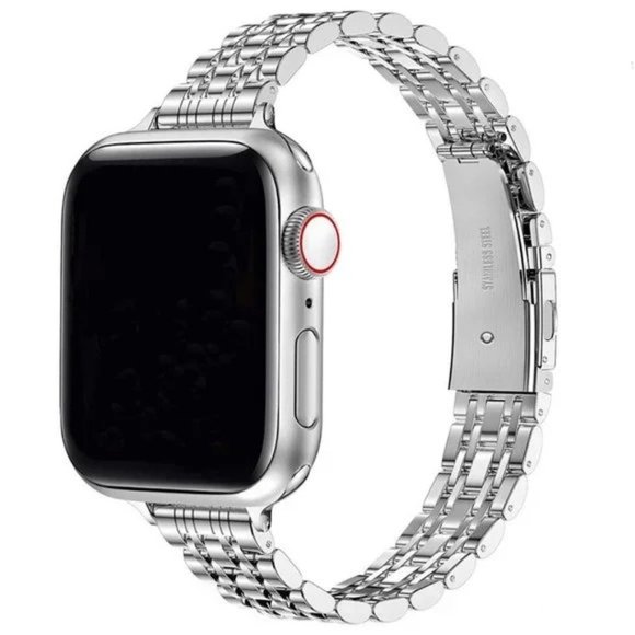 NEW Slim Strap Chain Stainless Band For Apple Watch - Silver - Picture 1 of 6